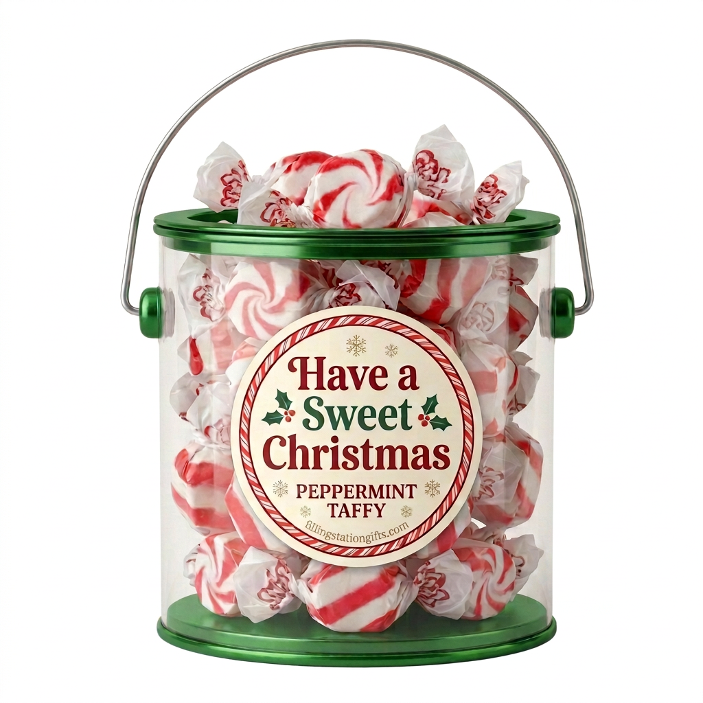 Christmas Peppermint Taffy Gift Bucket – Green