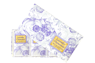 Greenwich Bay Lavender Chamomile gift box with three individually wrapped soaps