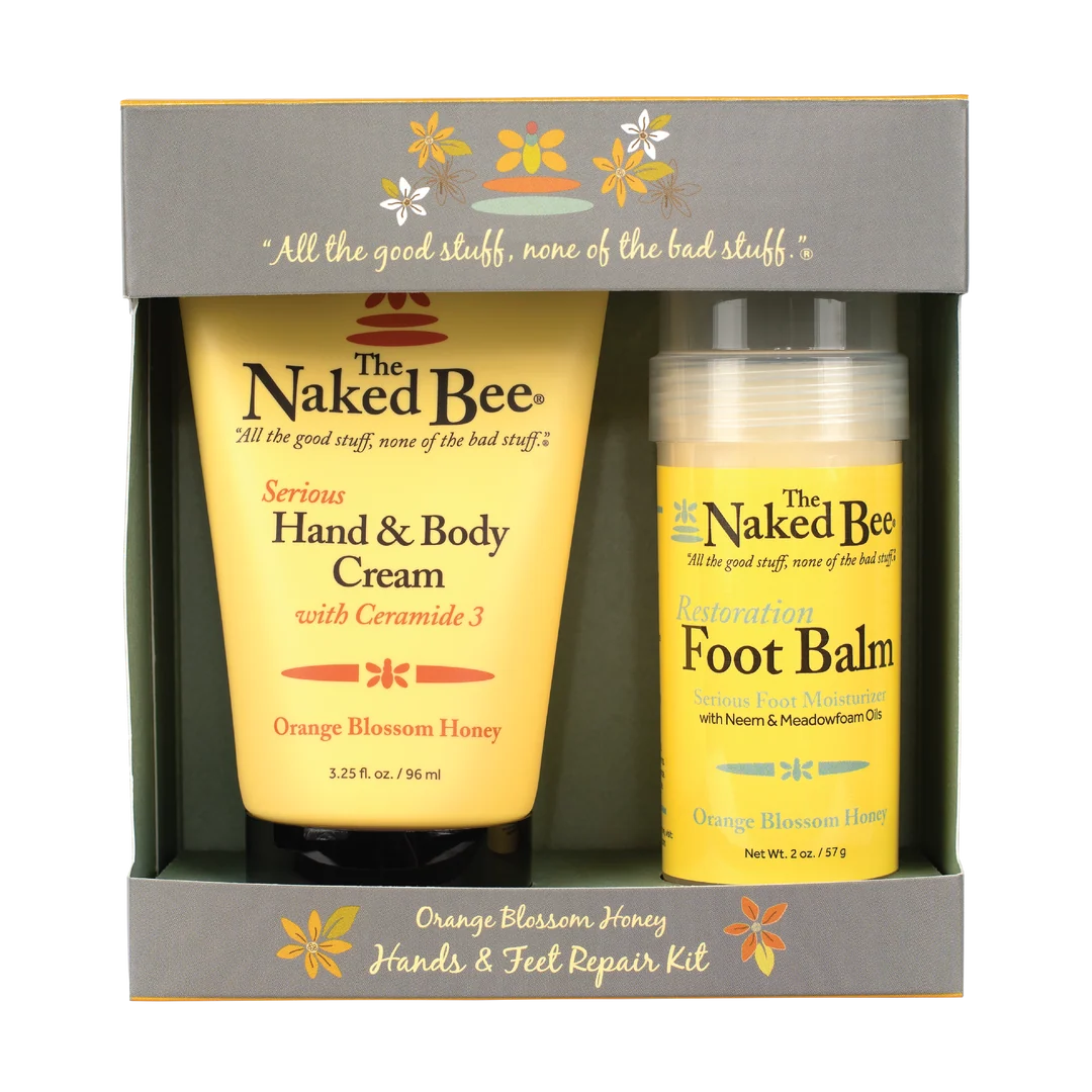The Naked Bee Orange Blossom Honey Hands and Feet Repair Kit with hand cream and foot balm