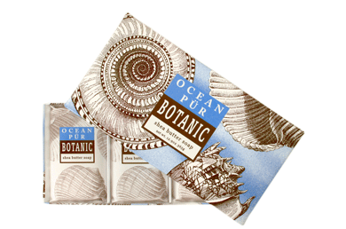 Greenwich Bay Ocean Pur gift box with three individually wrapped sculpted soaps