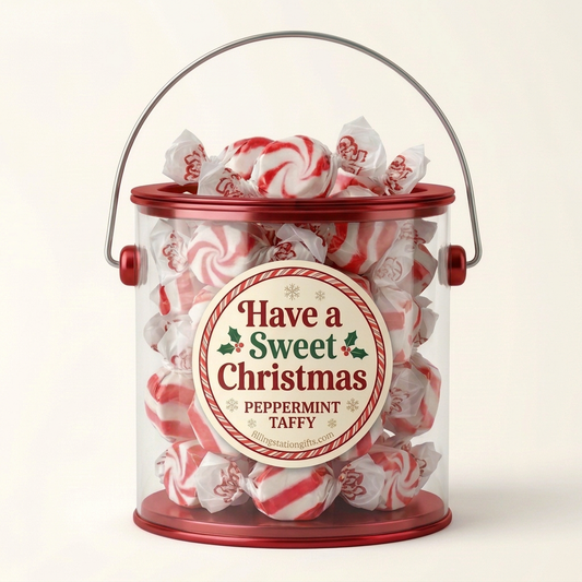 Christmas Peppermint Taffy Gift Bucket - Red